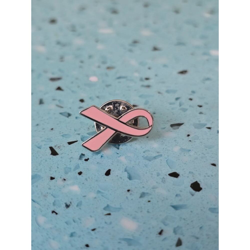 Pink Silver Ribbon Enamel Brooch Pin - Picture 4 of 4